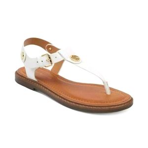 NIB ~ Women's Tommy Hilfiger Bennia T-Strap Flat Sandals White 8.5